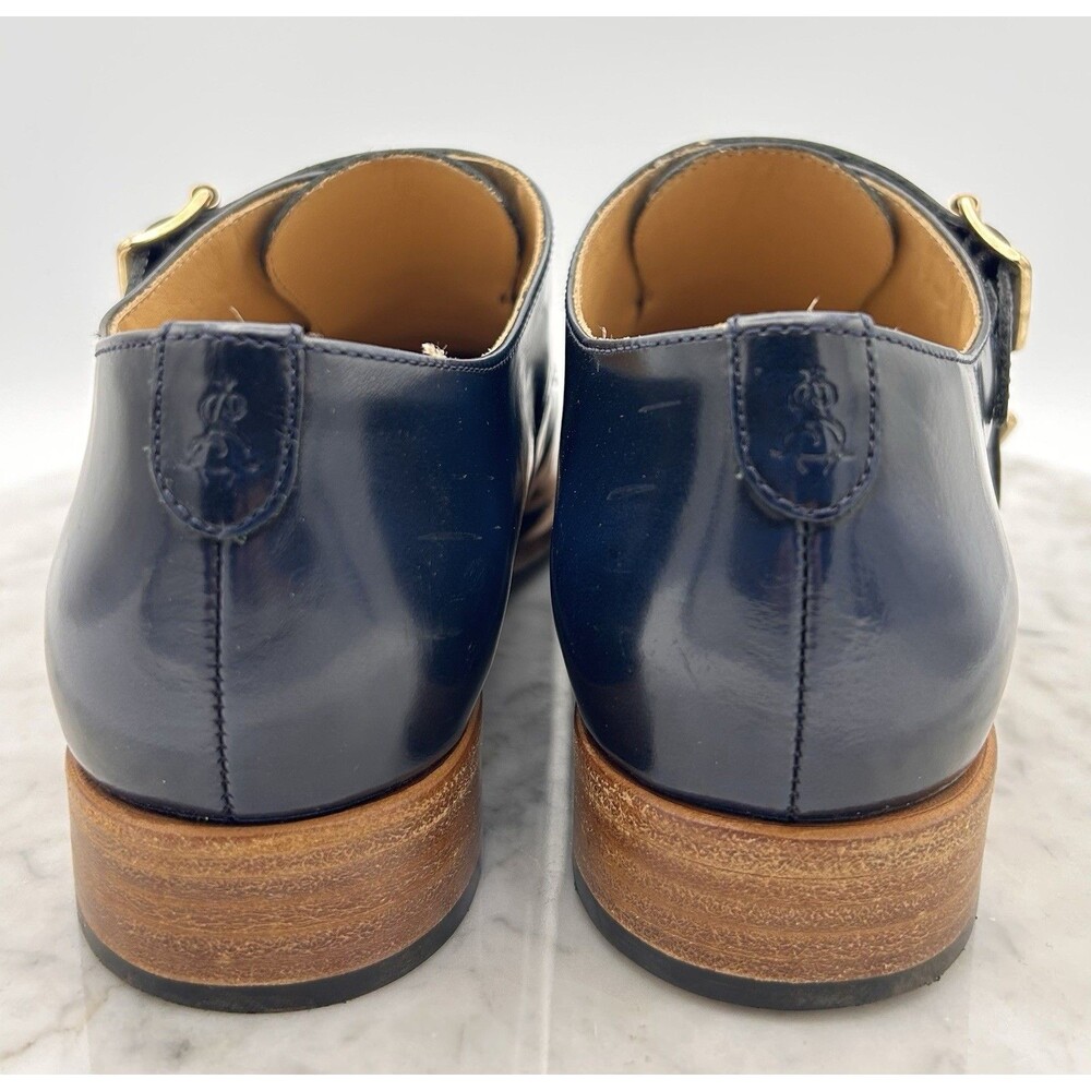 The Office Of ANGELA SCOTT French Navy Blue Leather Monkstrap Shoes 38 Mr. Colin - Picture 4 of 10